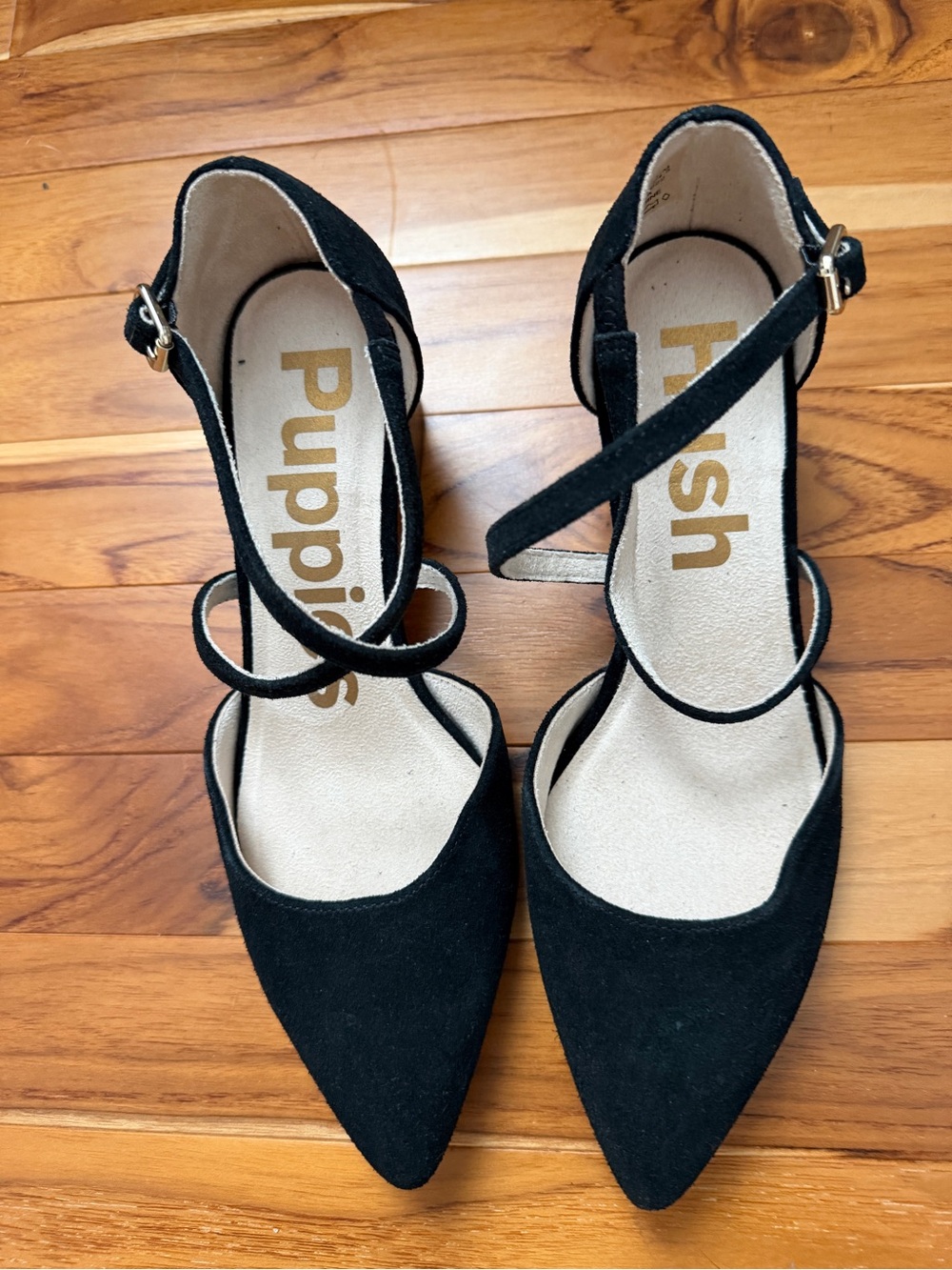 Hush Puppies Black Pointed Crisscross Ankle Strap Heels